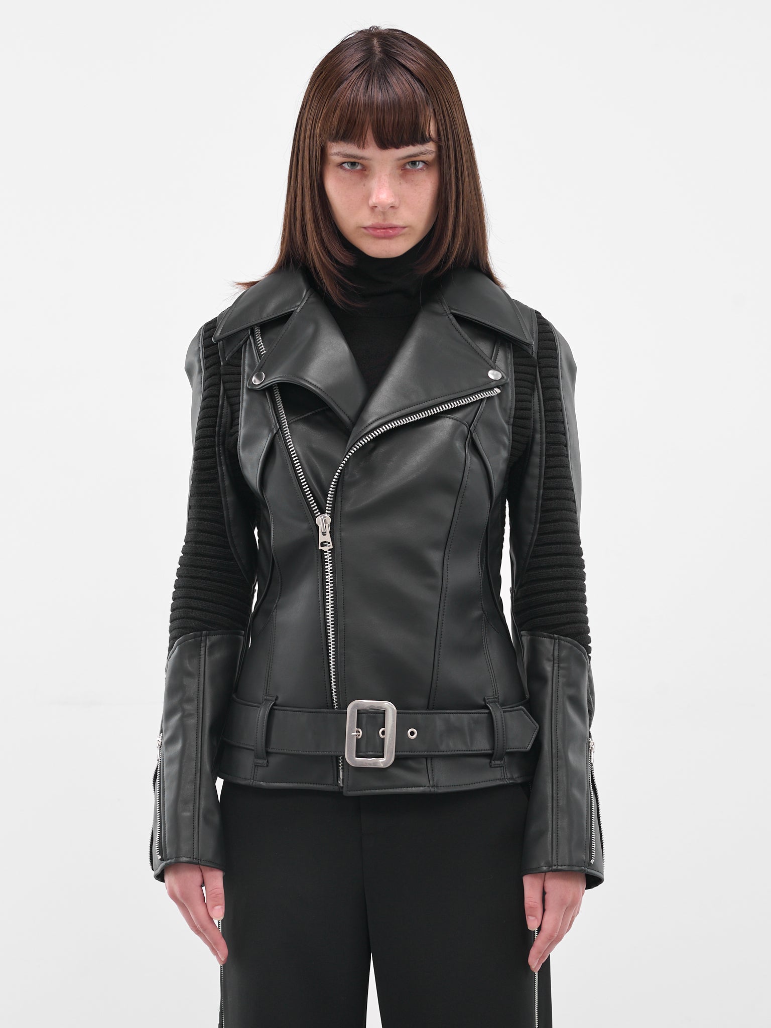 Black Rib Panel Biker Jacket (JP-J007-051-1-BLACK)