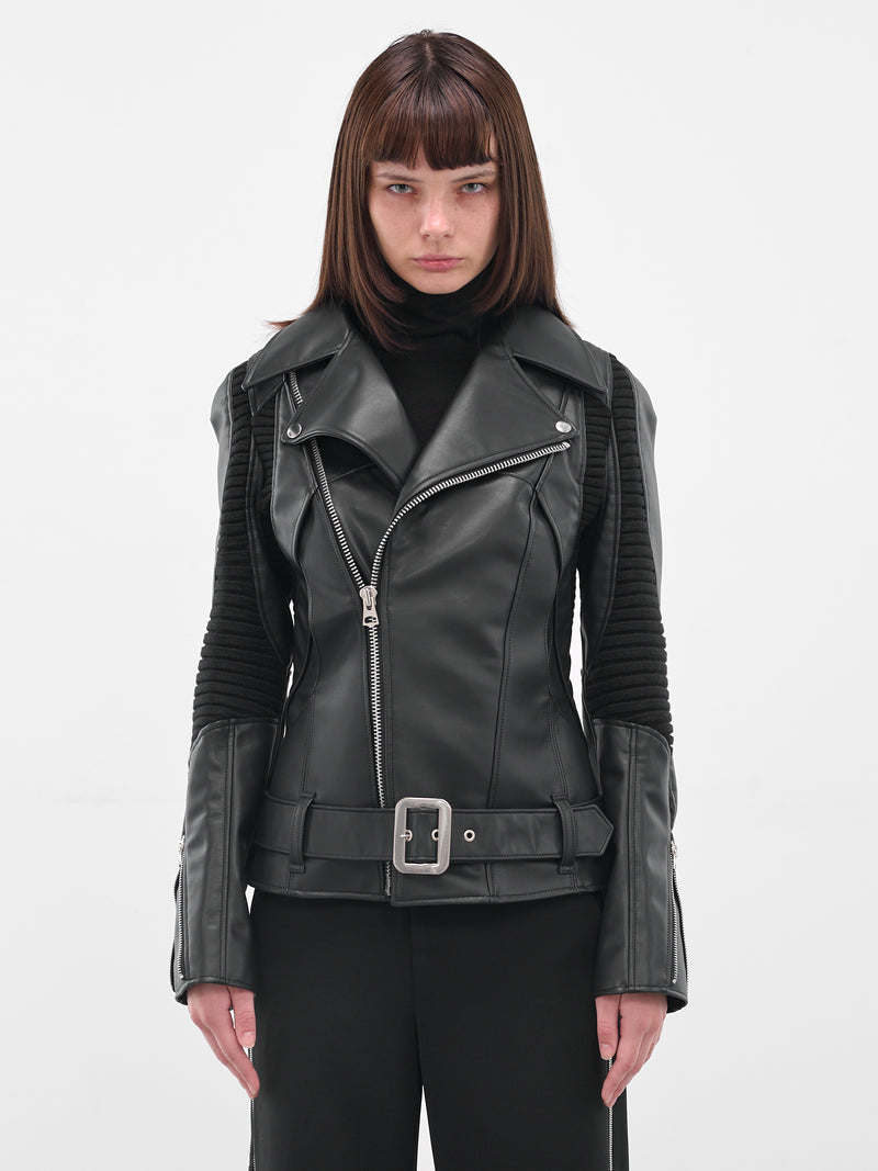 Black Rib Panel Biker Jacket (JP-J007-051-1-BLACK)