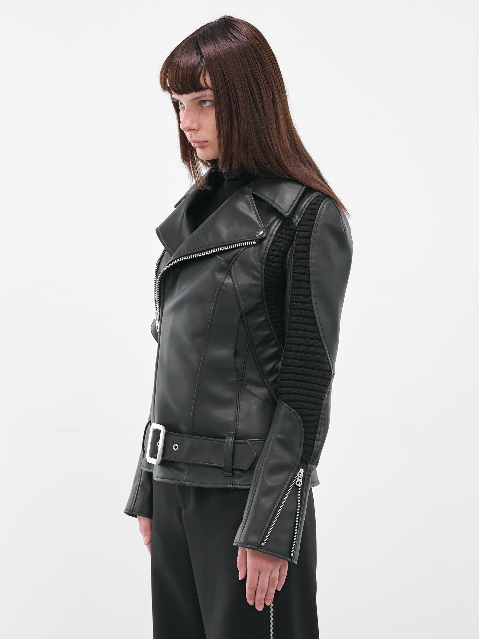 Black Rib Panel Biker Jacket (JP-J007-051-1-BLACK)