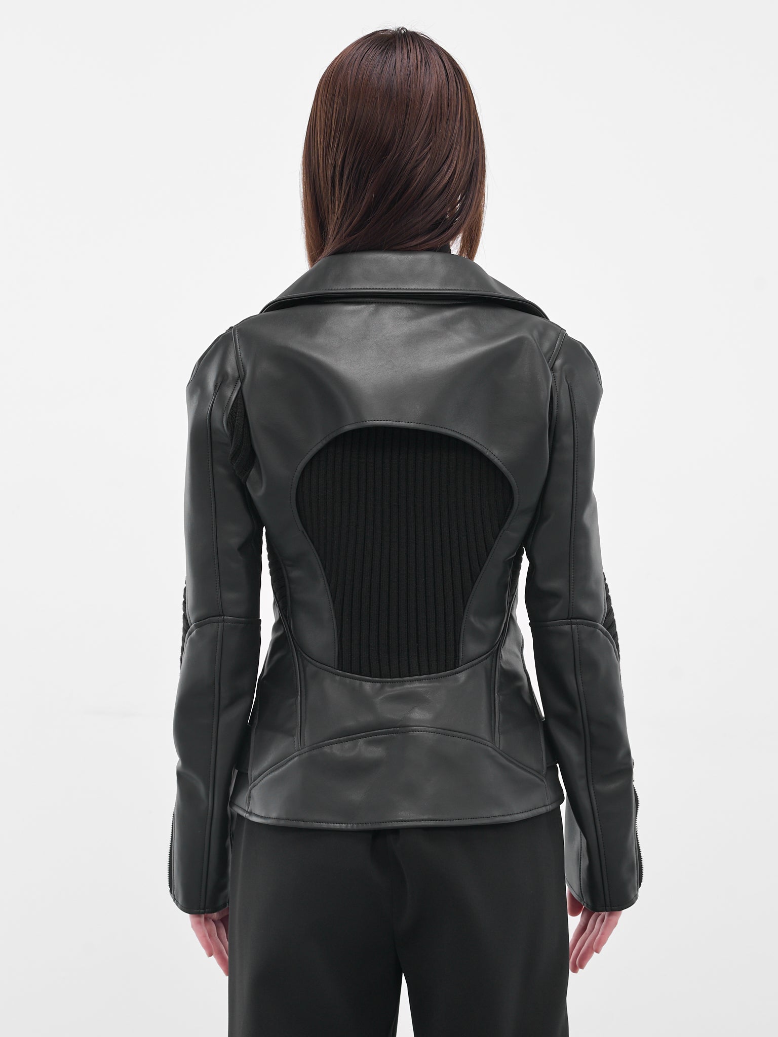 Black Rib Panel Biker Jacket (JP-J007-051-1-BLACK)
