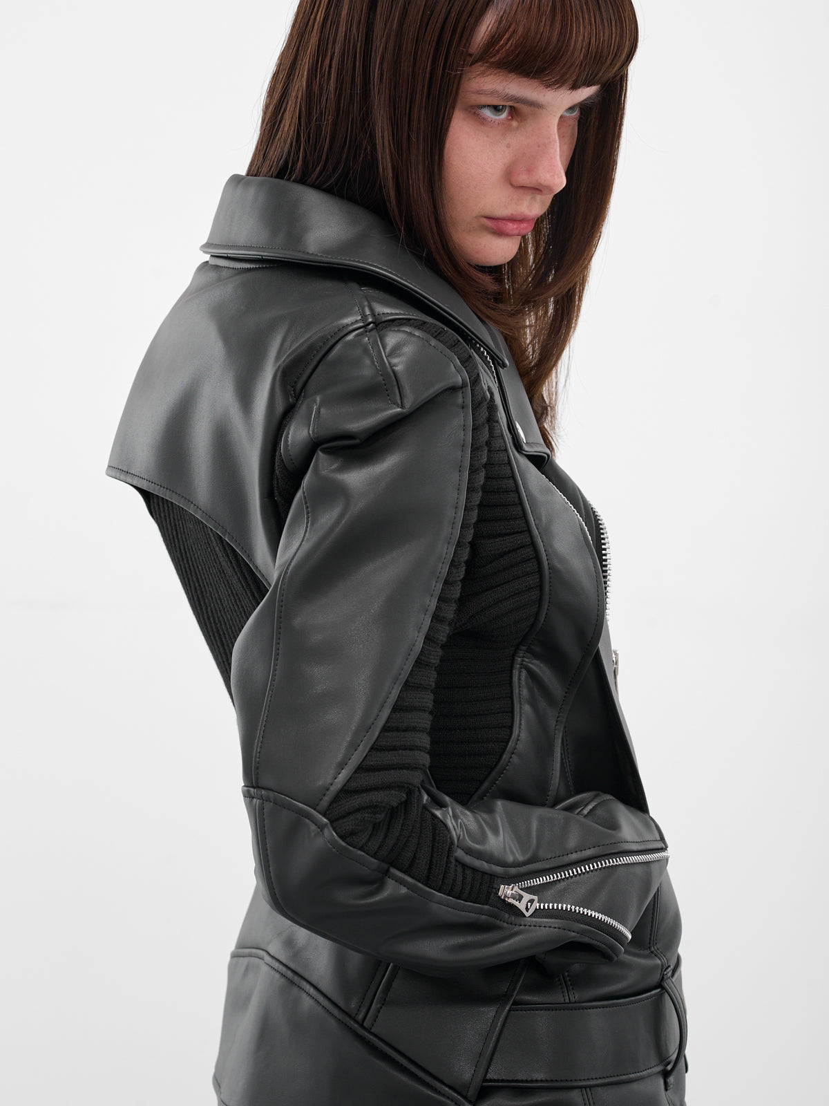 Black Rib Panel Biker Jacket (JP-J007-051-1-BLACK)