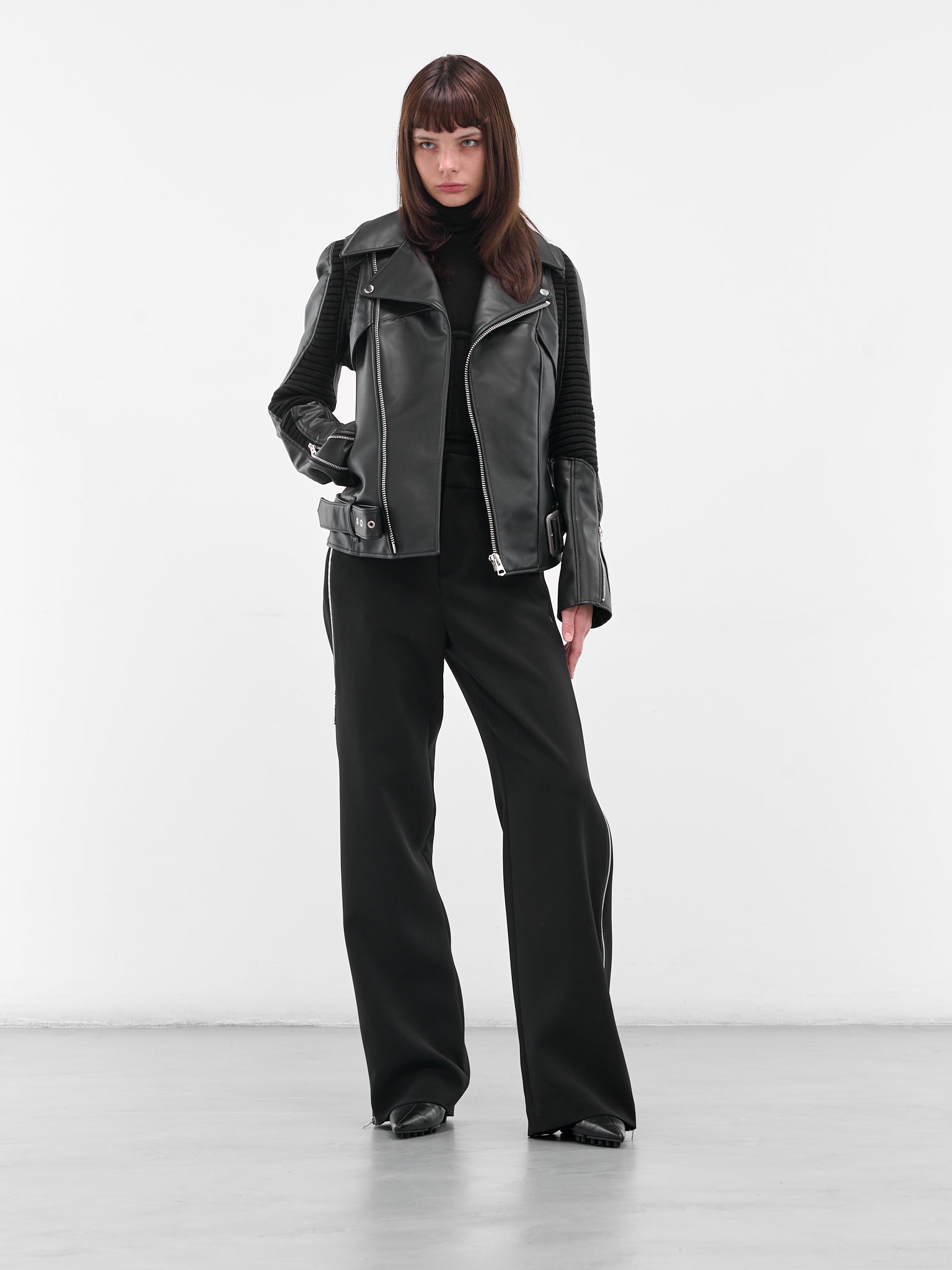 Black Rib Panel Biker Jacket (JP-J007-051-1-BLACK)