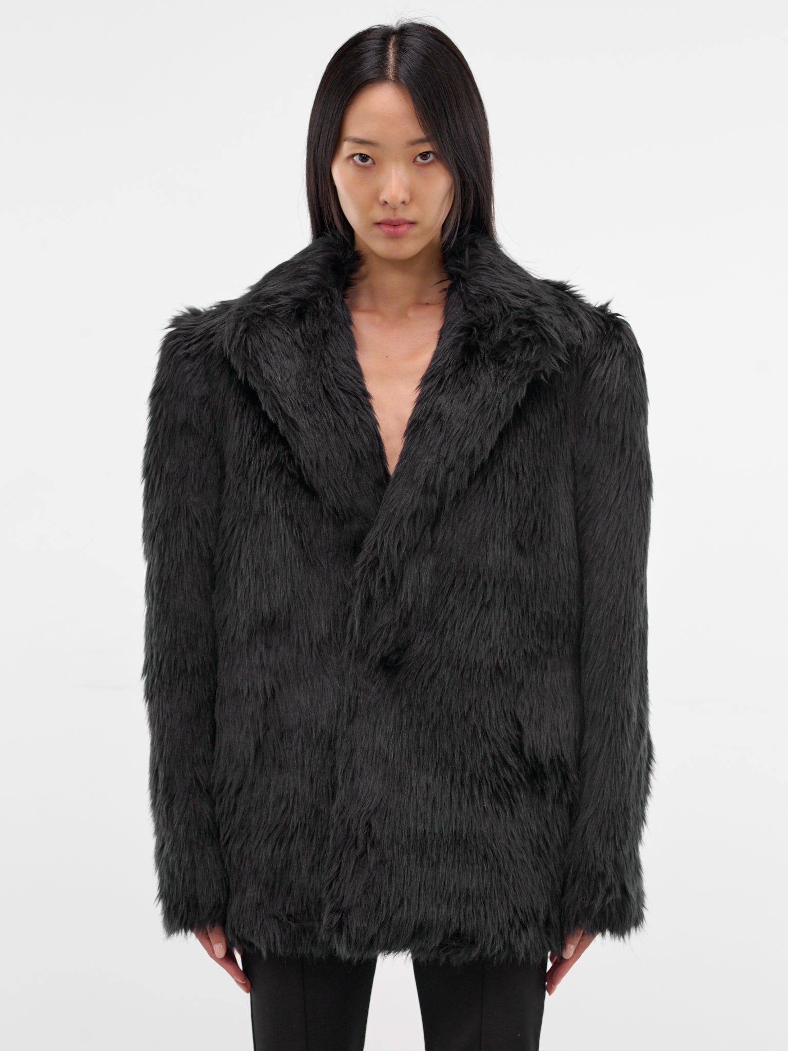Black Oversized Faux Fur Blazer (JP-J018-BLACK)