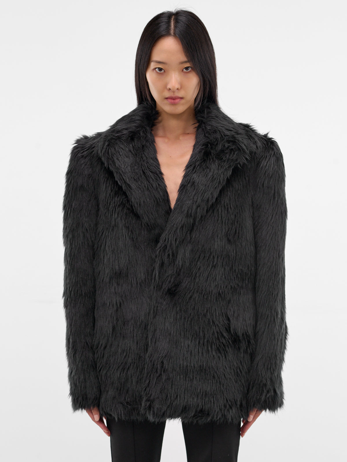 Black Oversized Faux Fur Blazer (JP-J018-BLACK)