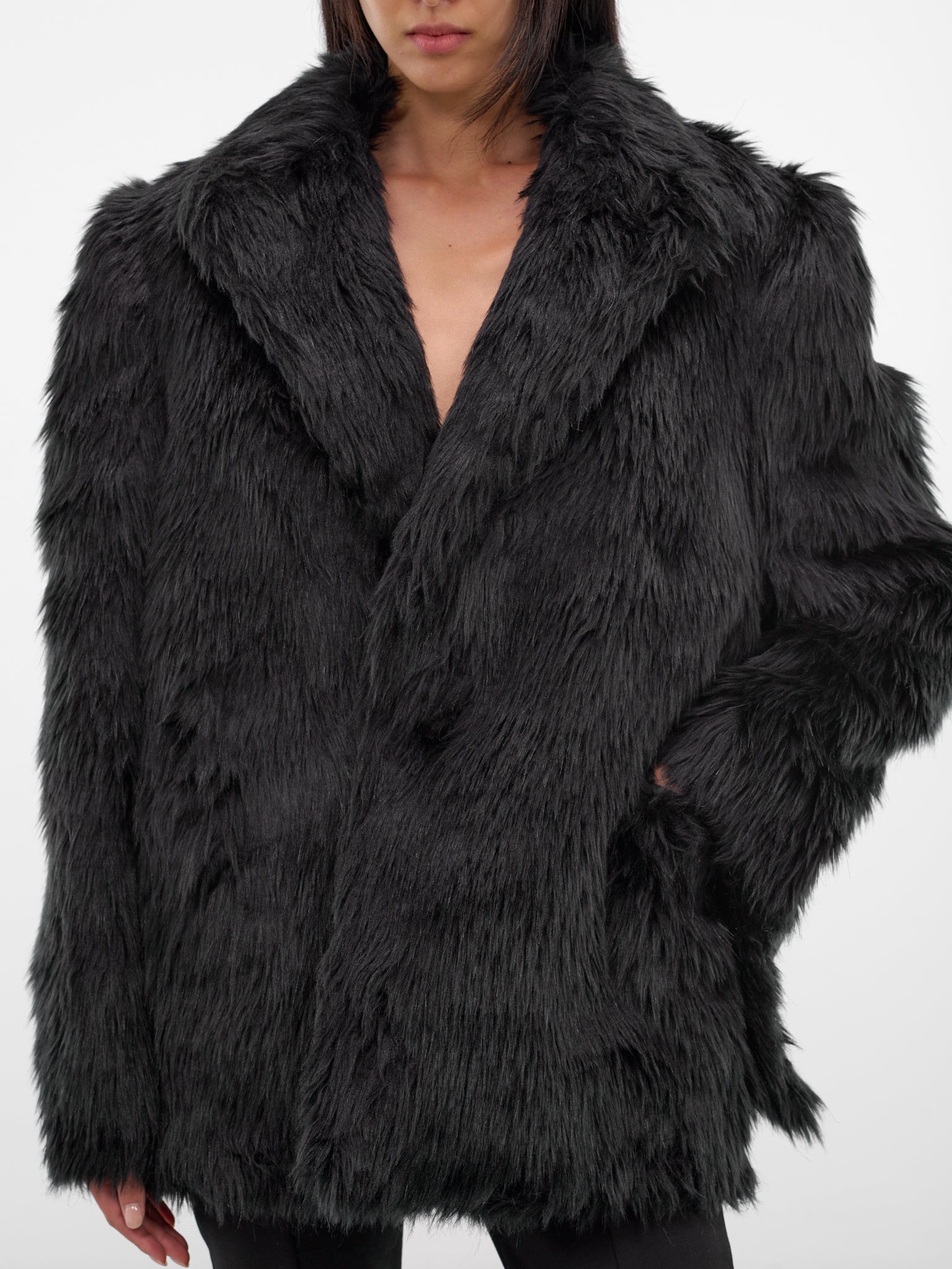 Black Oversized Faux Fur Blazer (JP-J018-BLACK)