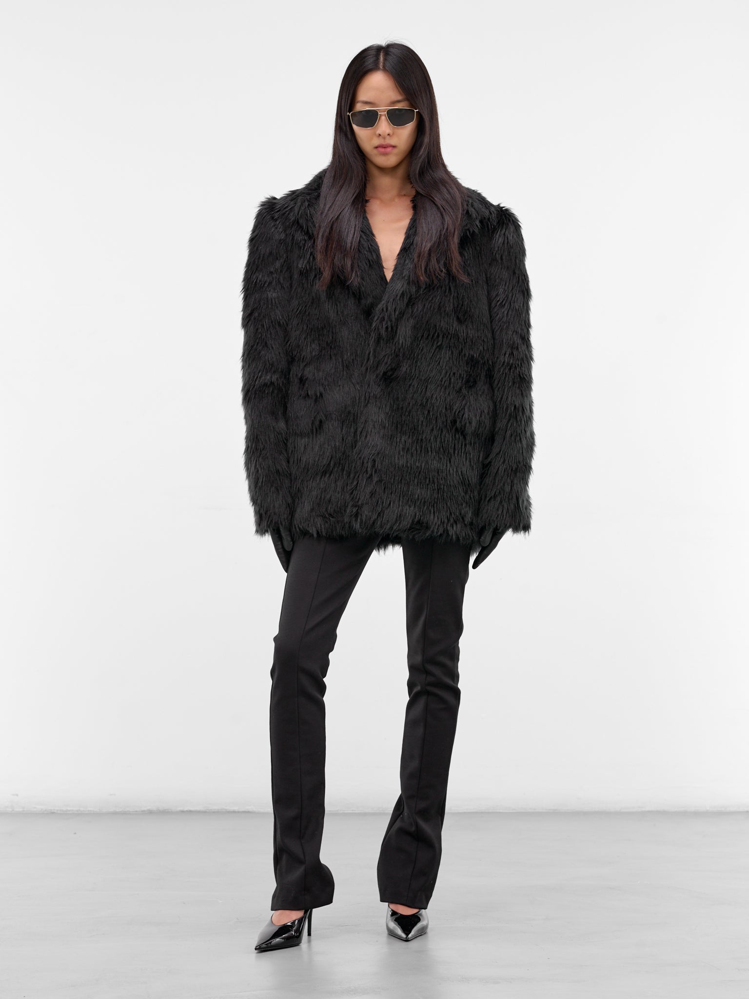 Black Oversized Faux Fur Blazer (JP-J018-BLACK)
