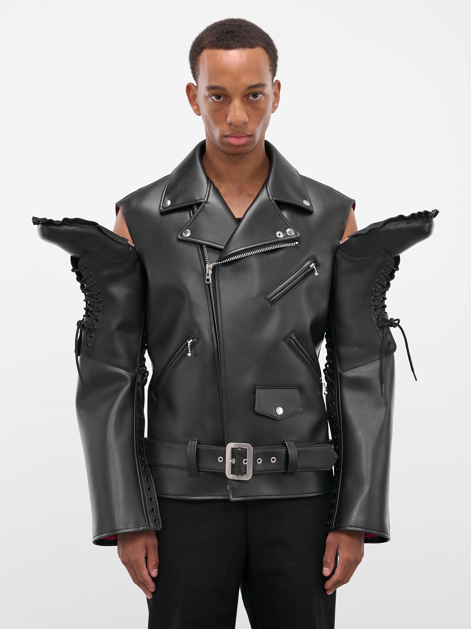 Black Deconstructed Boots Biker Jacket (JP-J102-051-1-BLACK)