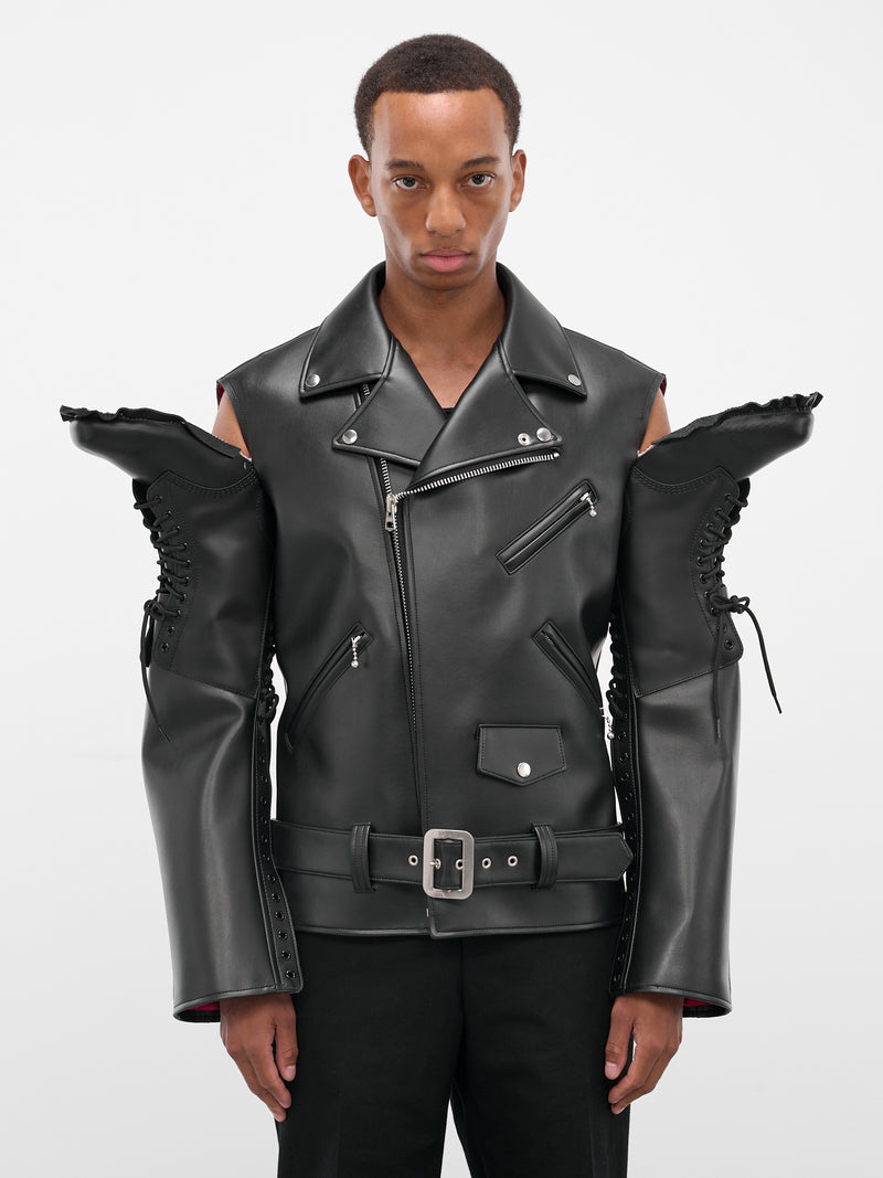 Black Deconstructed Boots Biker Jacket (JP-J102-051-1-BLACK)