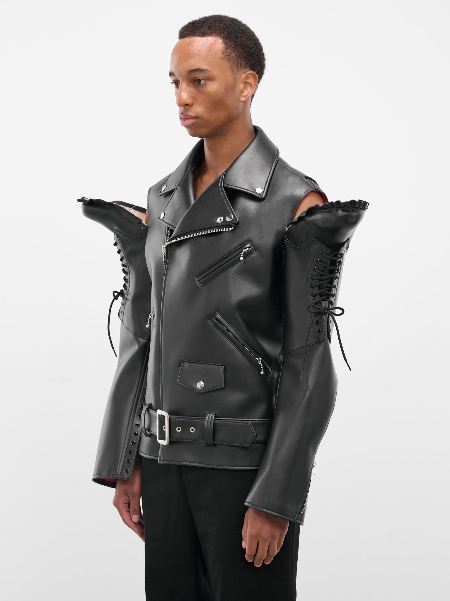 Black Deconstructed Boots Biker Jacket (JP-J102-051-1-BLACK)