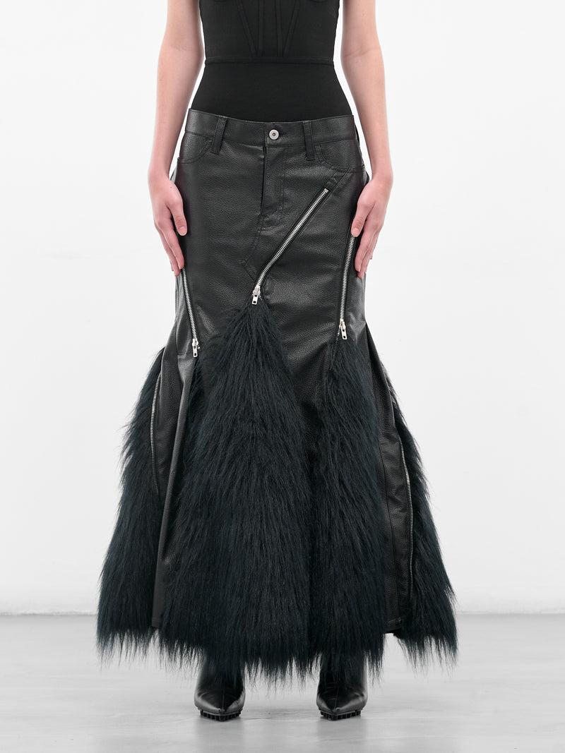 Black Leather & Fur Mermaid Skirt (JP-S003-051-1-BLACK)