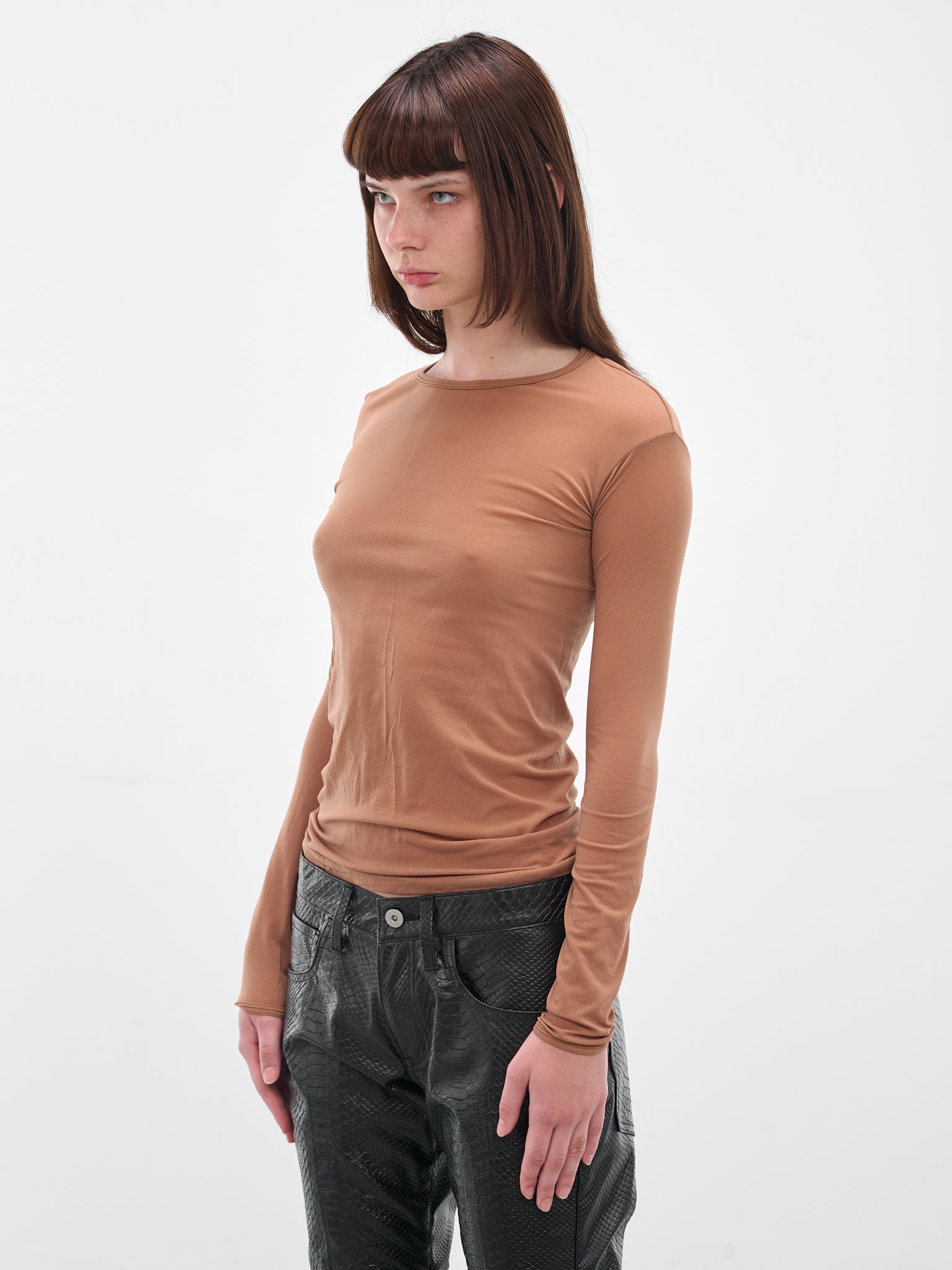 Beige Nylon Long Sleeve Tee (JP-T001-051-2-BEIGE)