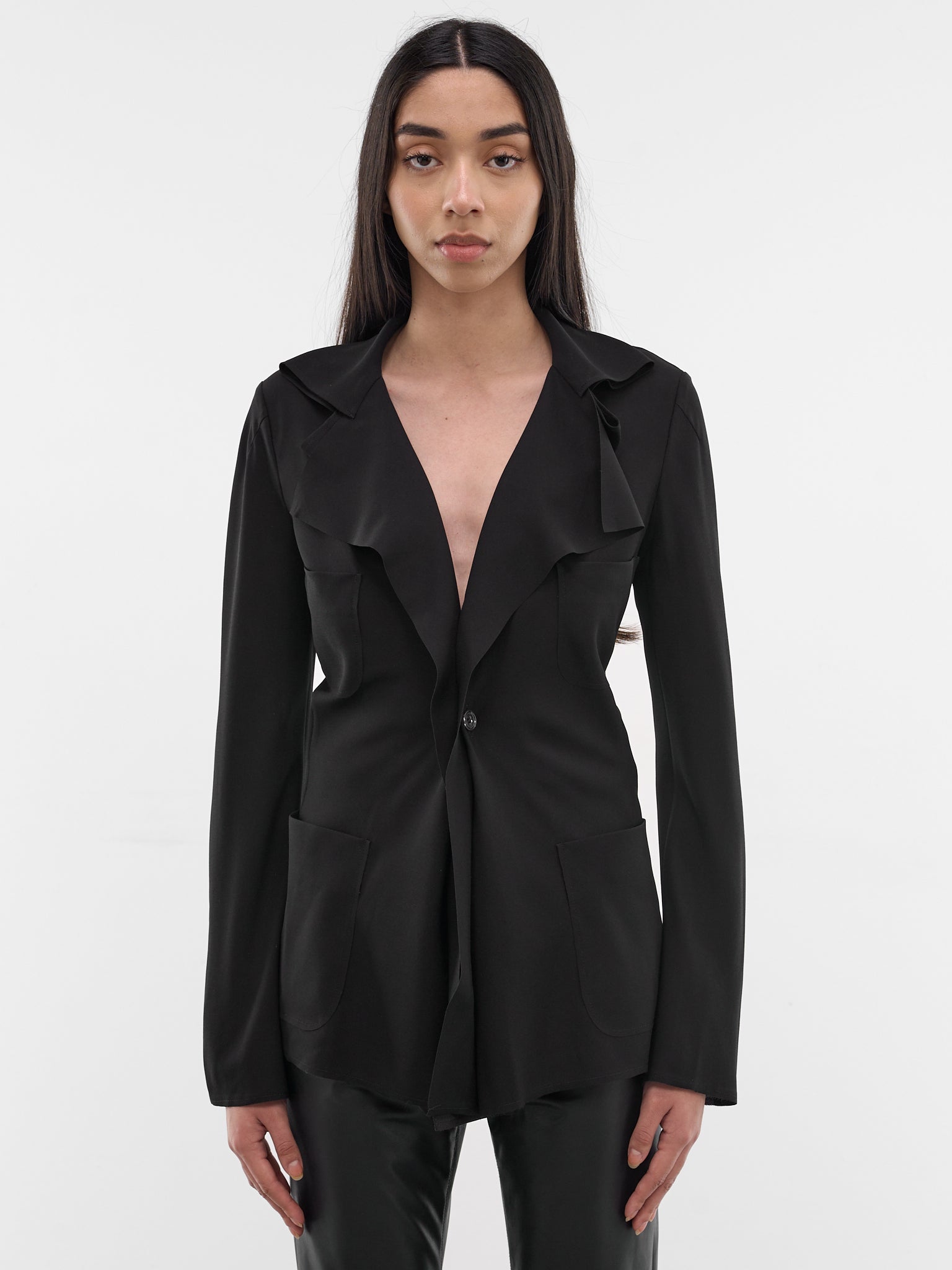Black Draped Collar Tailored Jacket (JQ-J012-S26-1-BLACK)