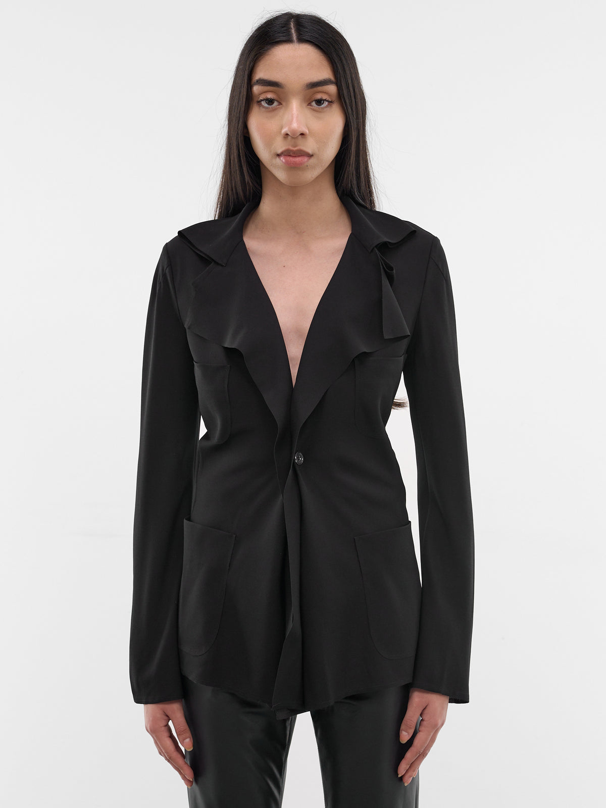 Black Draped Collar Tailored Jacket (JQ-J012-S26-1-BLACK)
