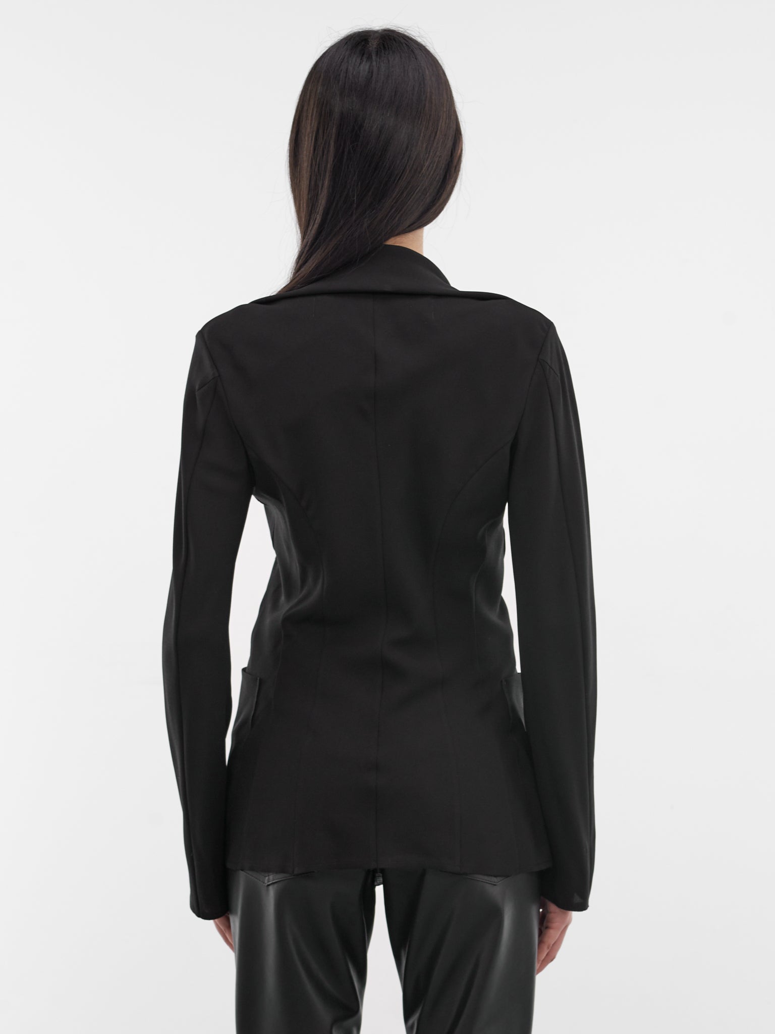 Black Draped Collar Tailored Jacket (JQ-J012-S26-1-BLACK)