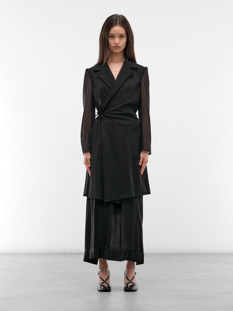 Black Sheer Paneled Wrap Coat (JQ-J021-S26-BLACK)