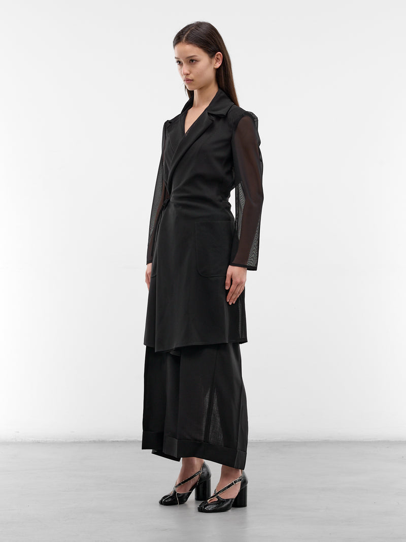 Black Sheer Paneled Wrap Coat (JQ-J021-S26-BLACK)