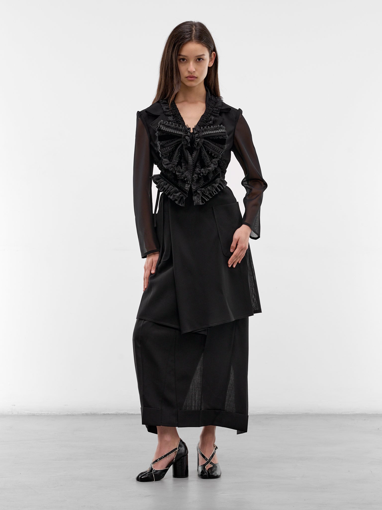Black Sheer Paneled Wrap Coat (JQ-J021-S26-BLACK)