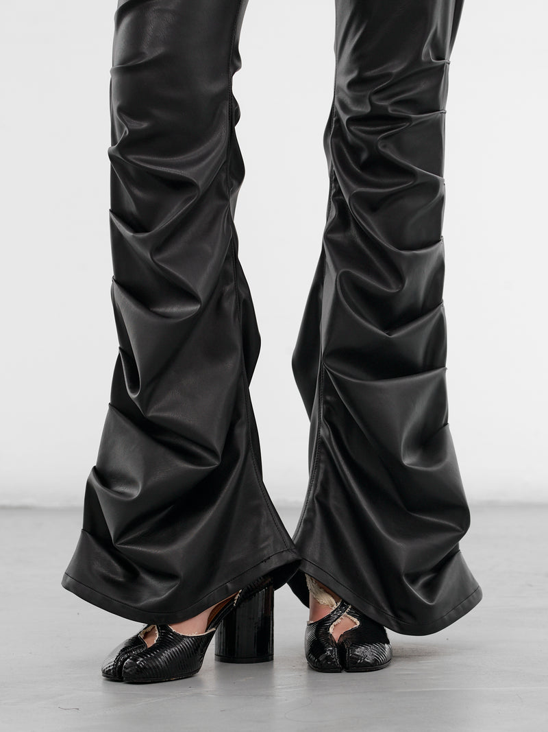 Vegan Leather Pleated Flare Pants (JQ-P014-S26-BLACK)