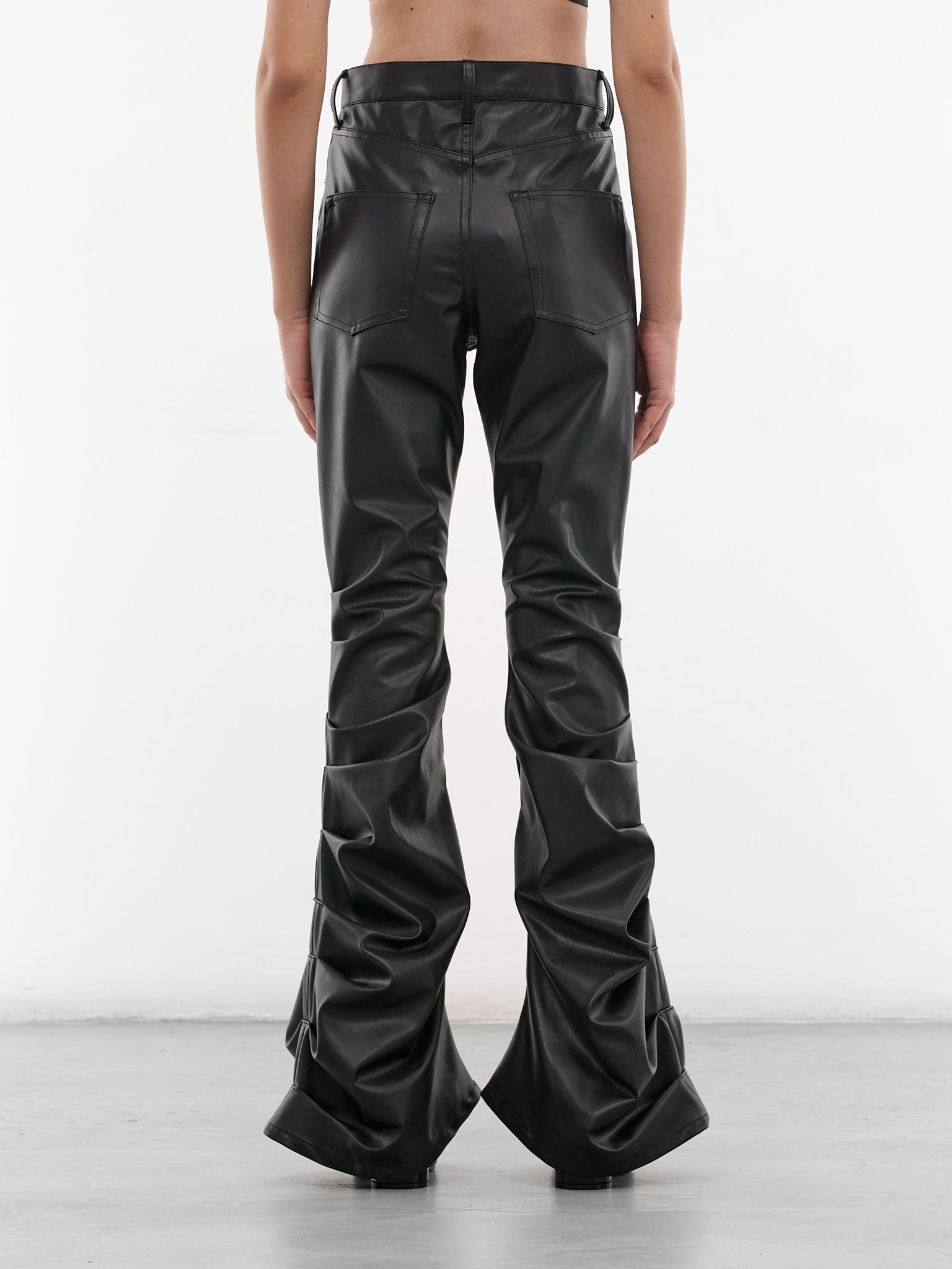 Vegan Leather Pleated Flare Pants (JQ-P014-S26-BLACK)