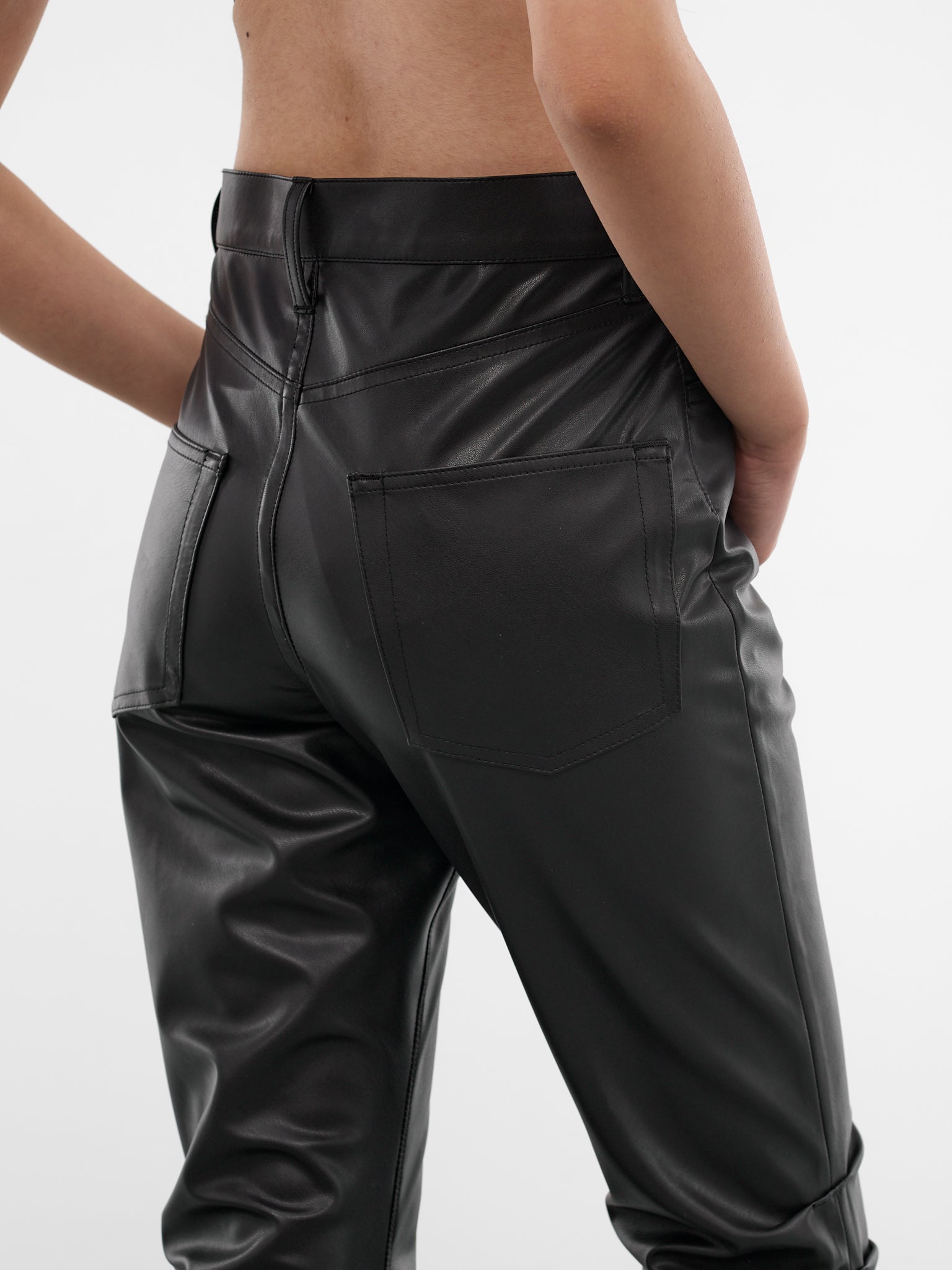 Vegan Leather Pleated Flare Pants (JQ-P014-S26-BLACK)