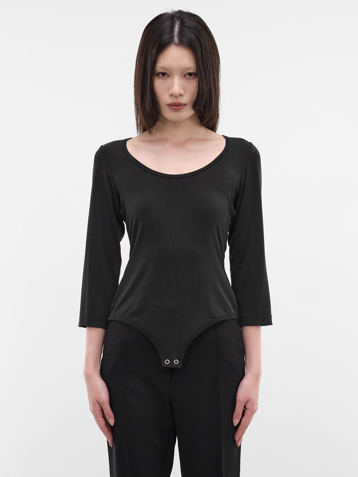 Black Jersey Long Sleeve Bodysuit (JQ-T012-S26-1-BLACK)