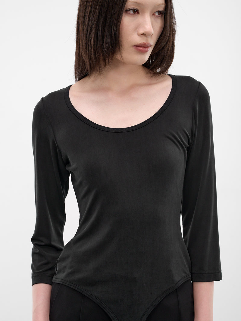 Black Jersey Long Sleeve Bodysuit (JQ-T012-S26-1-BLACK)
