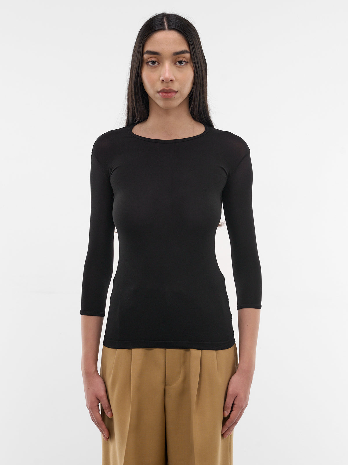 Black Nylon Three-Quarter Tee (JQ-T015-S26-1-BLACK)