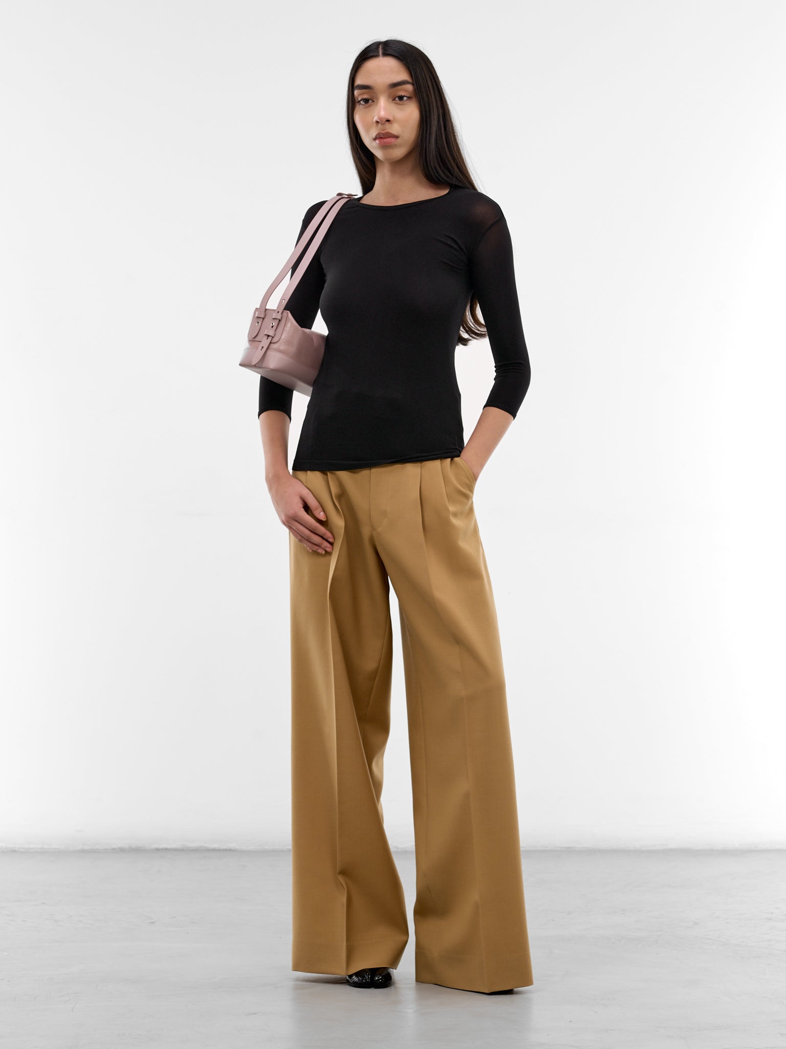 Beige Pleated Wide Tailored Trousers (JQ-P011-S26-BEIGE)