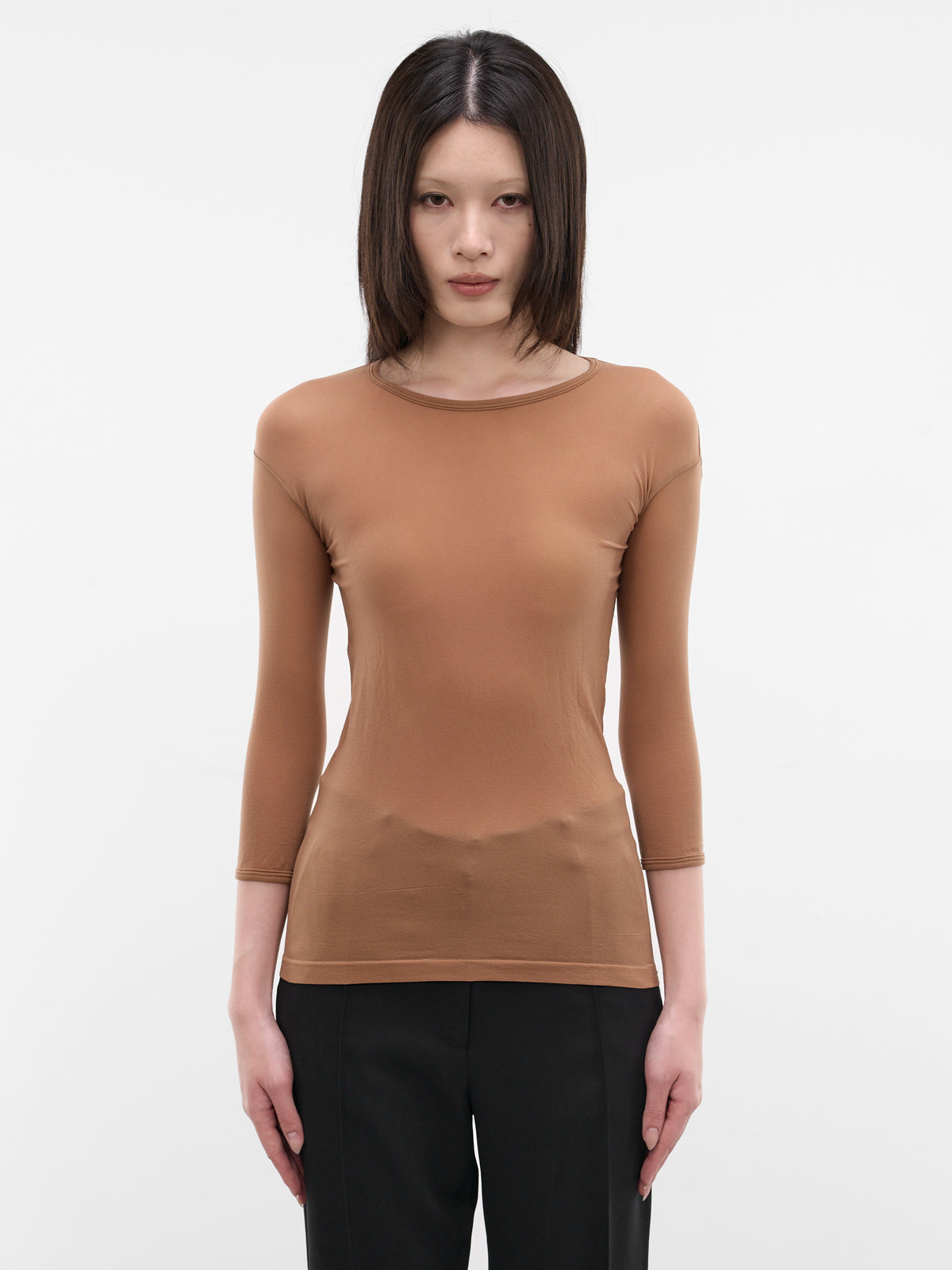 Brown Nylon Long Sleeve Top (JQ-T015-S26-2-BROWN)