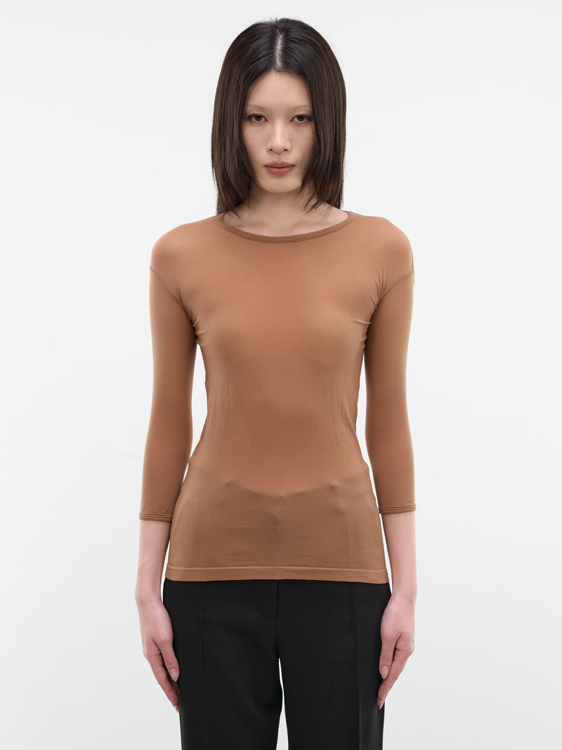 Brown Nylon Long Sleeve Top (JQ-T015-S26-2-BROWN)
