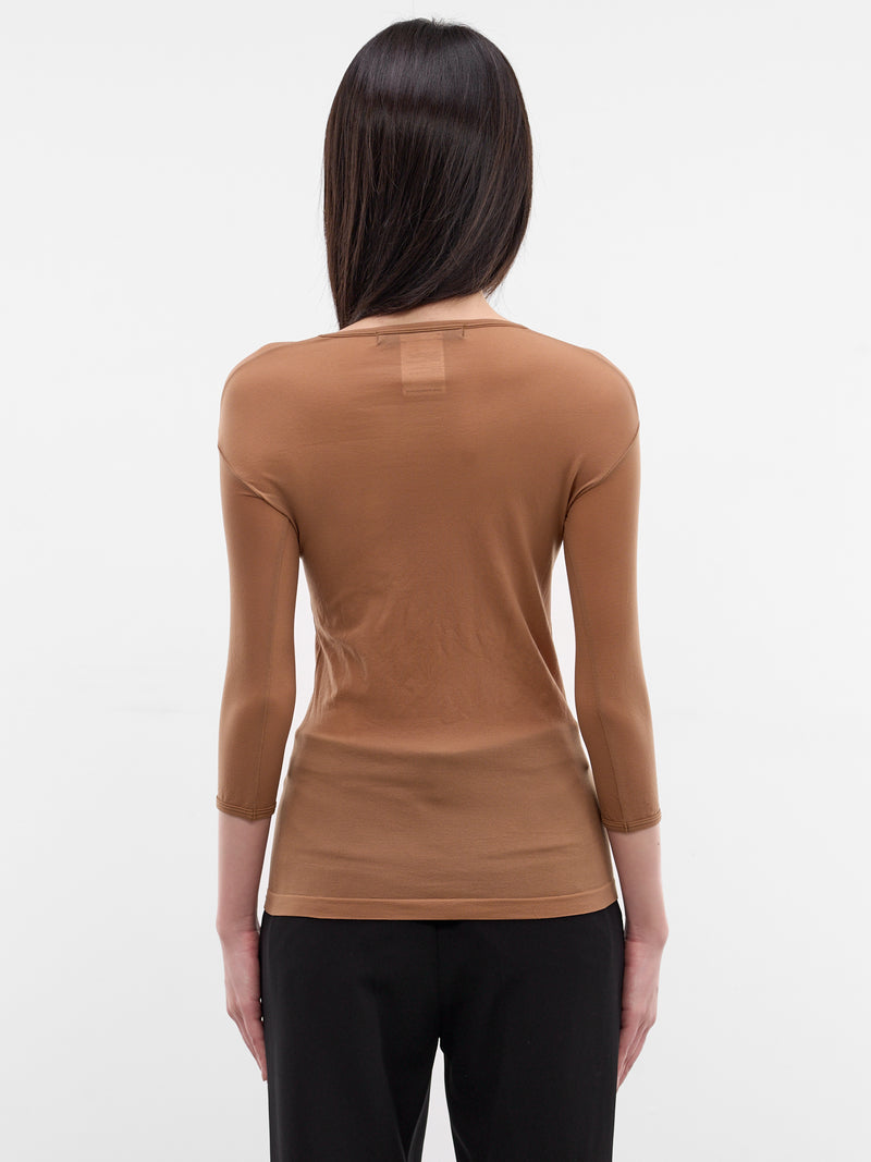Brown Nylon Long Sleeve Top (JQ-T015-S26-2-BROWN)