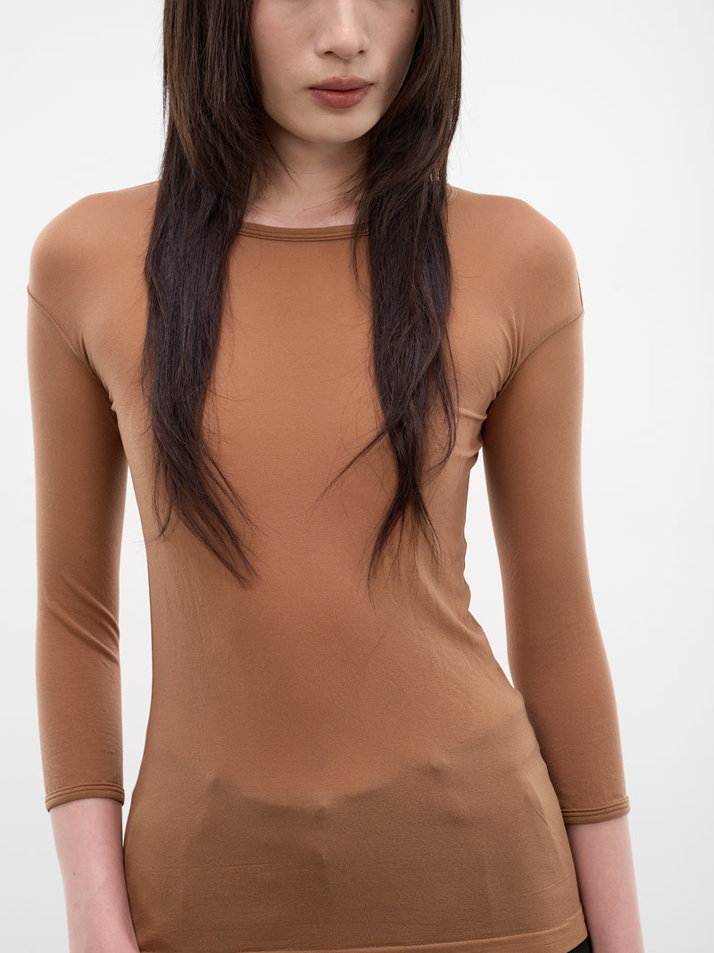 Brown Nylon Long Sleeve Top (JQ-T015-S26-2-BROWN)