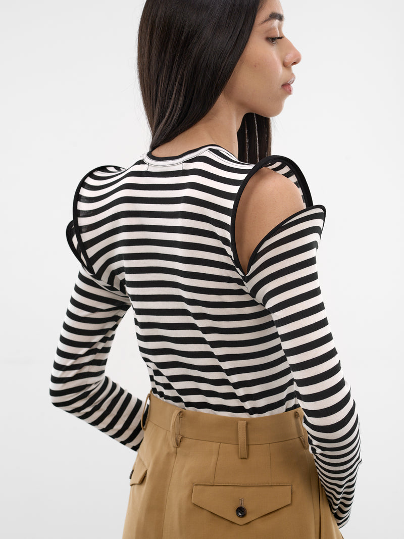 Striped Sculptural Shoulder Cut-Out Top (JQ-T022-S26-BLACK-WHITE)