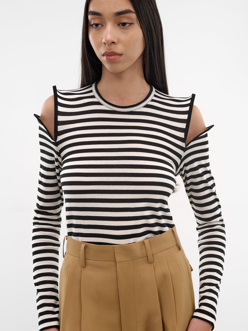 Striped Sculptural Shoulder Cut-Out Top (JQ-T022-S26-BLACK-WHITE)
