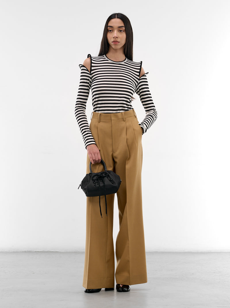 Striped Sculptural Shoulder Cut-Out Top (JQ-T022-S26-BLACK-WHITE)