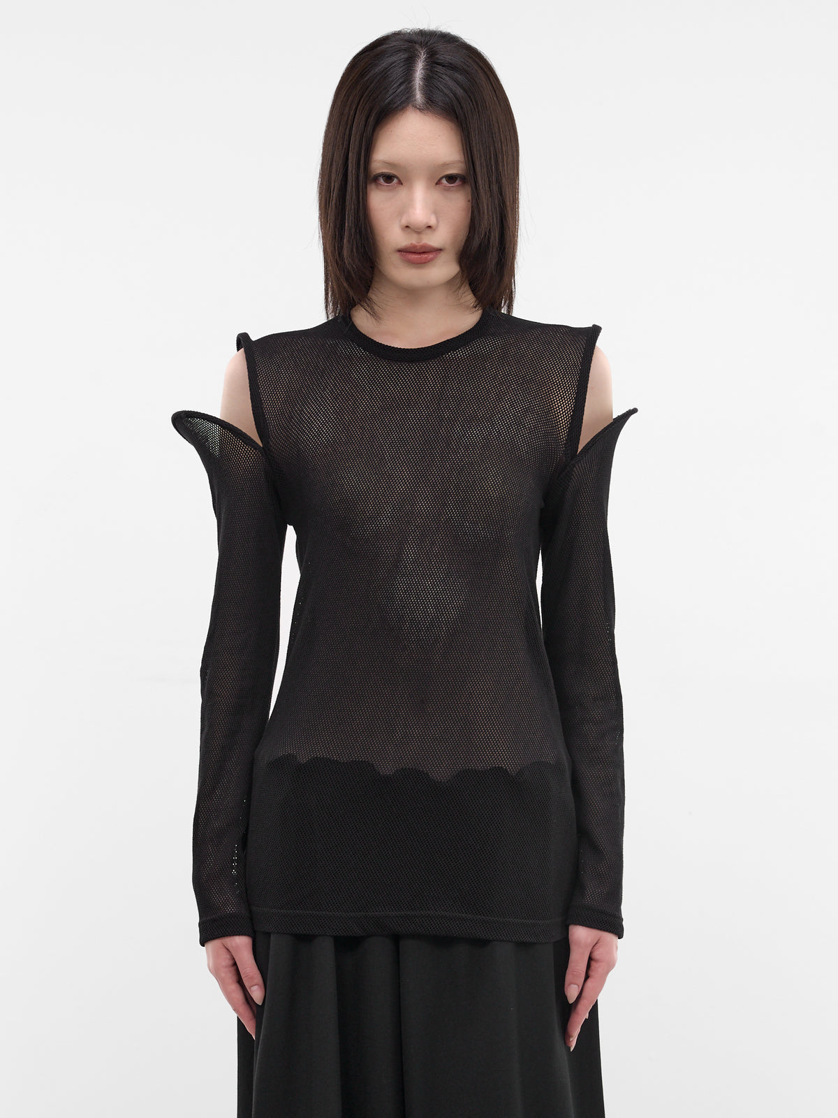 Sculptural Cut-Out Shoulders Mesh Top (JQ-T026-S26-1-BLACK)
