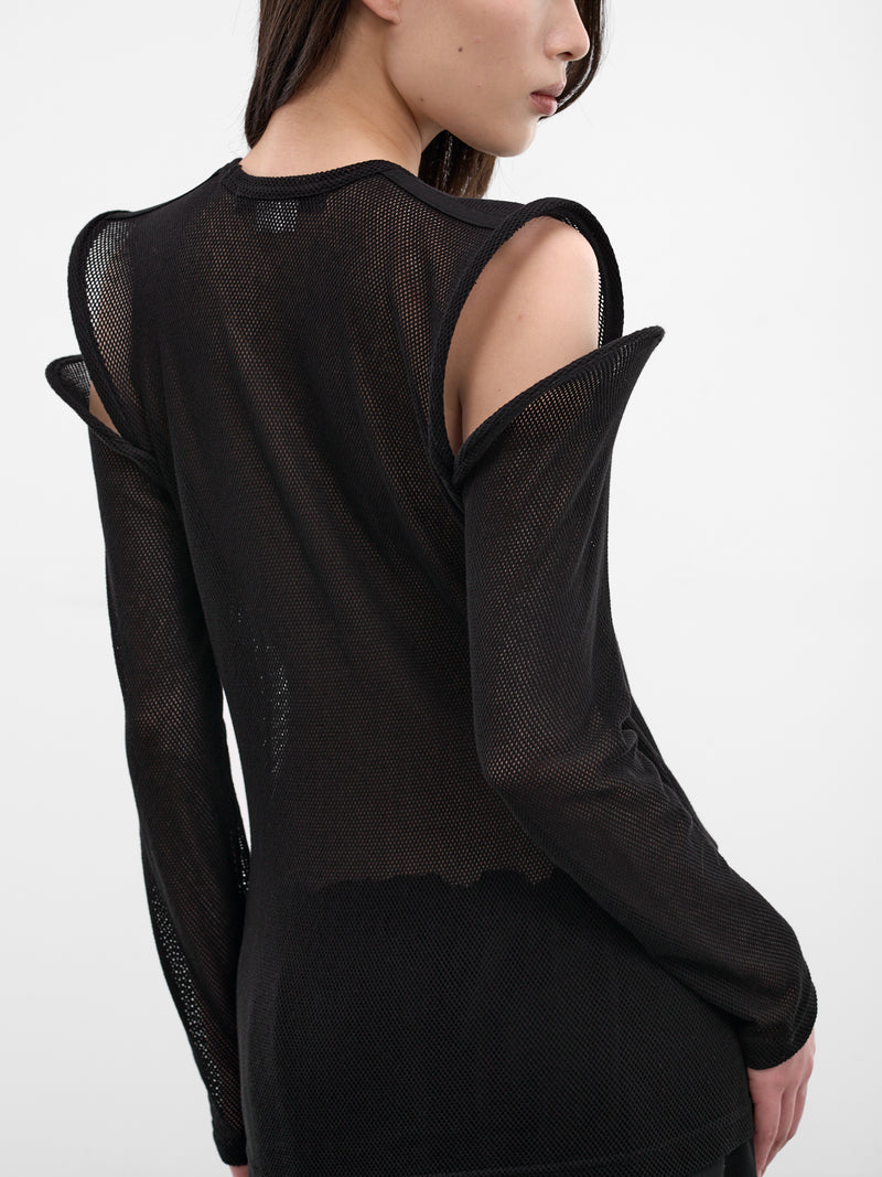 Sculptural Cut-Out Shoulders Mesh Top (JQ-T026-S26-1-BLACK)