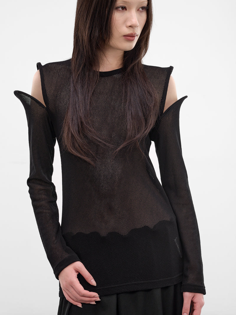 Sculptural Cut-Out Shoulders Mesh Top (JQ-T026-S26-1-BLACK)