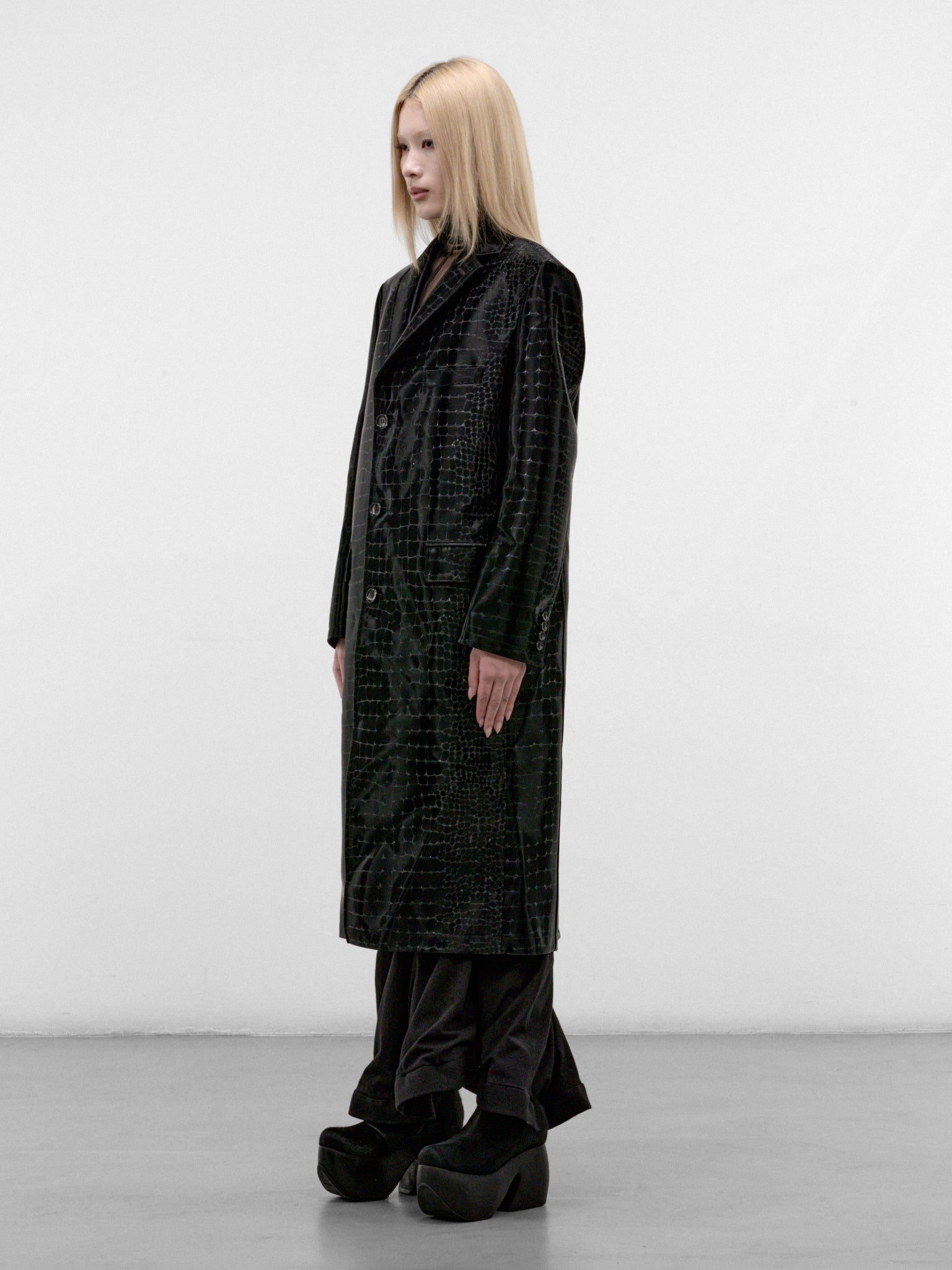 Black Croc-Embossed Long Coat (JR-C012-W26-BLACK)