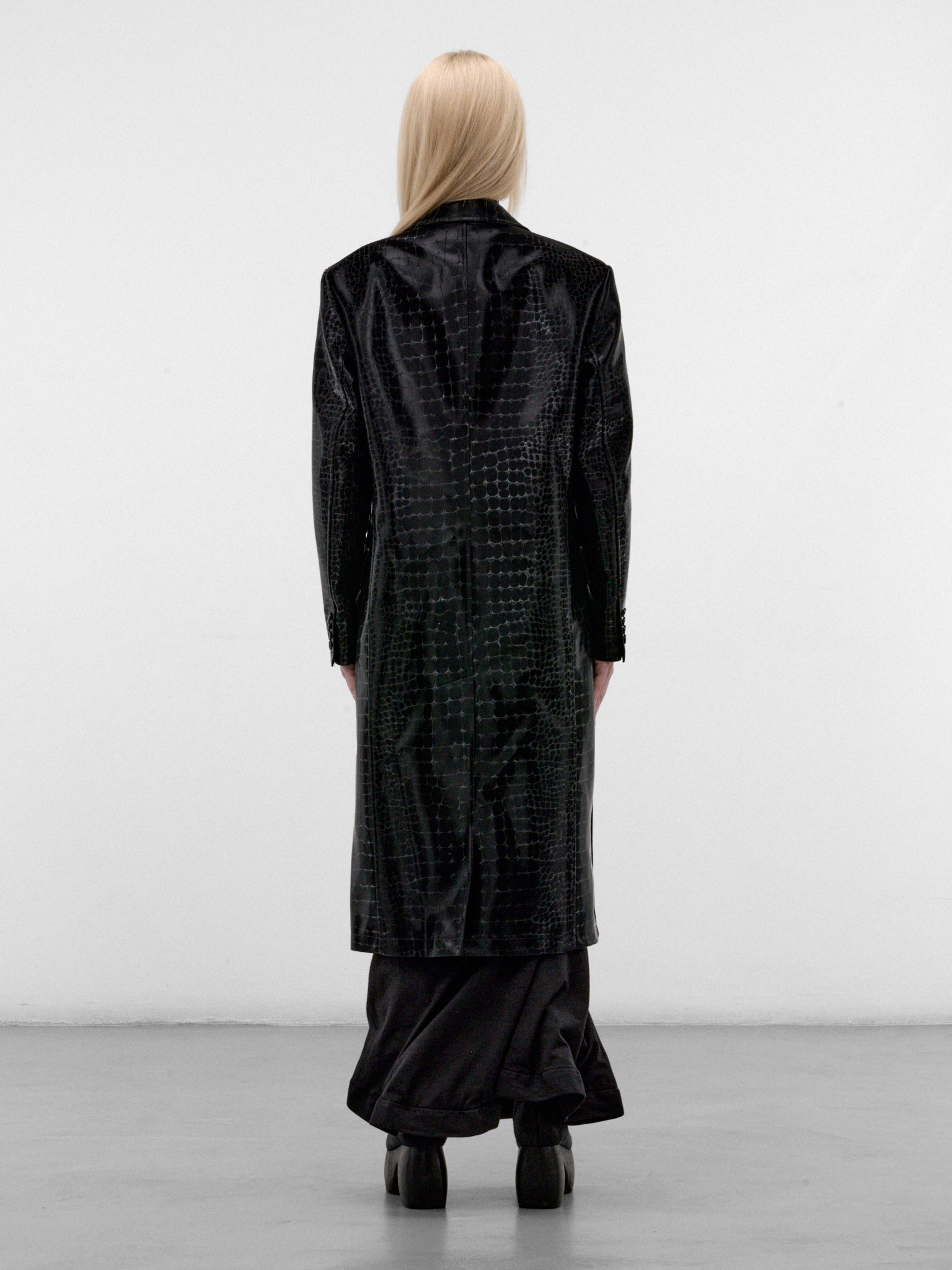 Black Croc-Embossed Long Coat (JR-C012-W26-BLACK)
