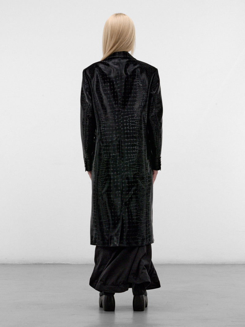 Black Croc-Embossed Long Coat (JR-C012-W26-BLACK)