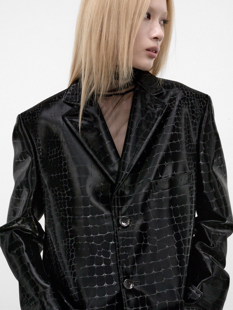 Black Croc-Embossed Long Coat (JR-C012-W26-BLACK)