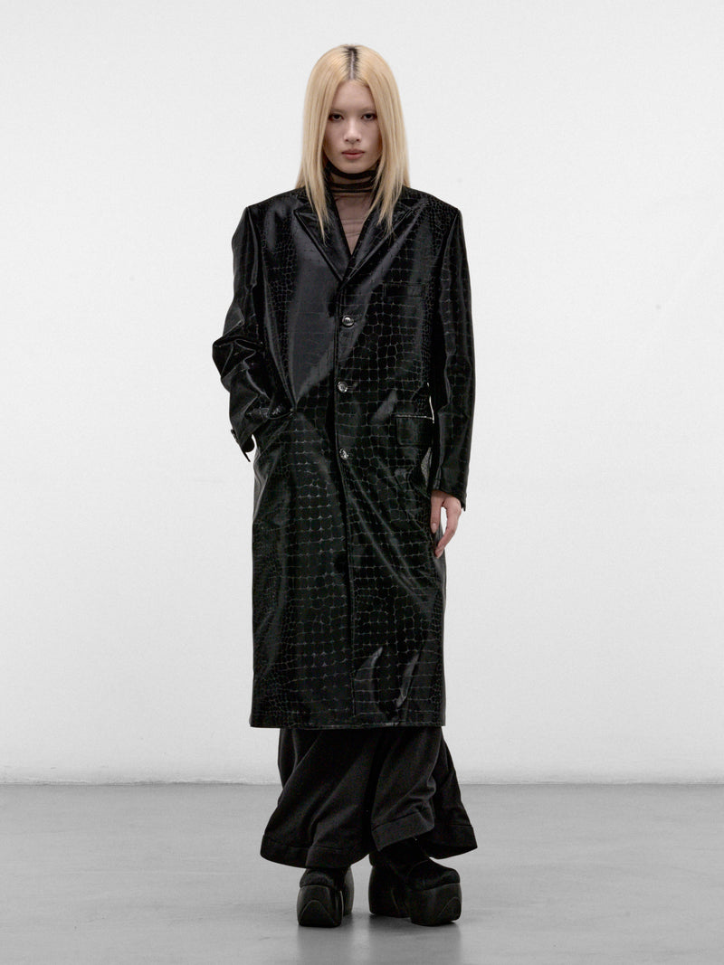 Black Croc-Embossed Long Coat (JR-C012-W26-BLACK)