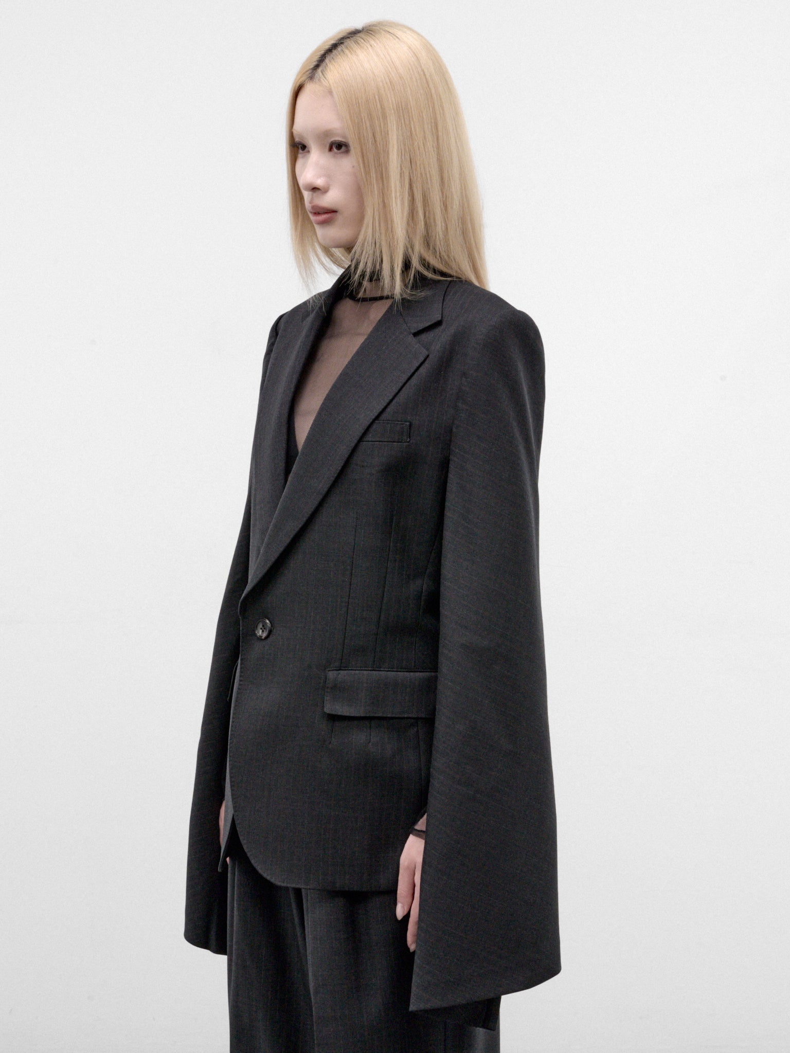 Charcoal Wool Split Sleeves Blazer (JR-J018-W26-CHARCOAL)