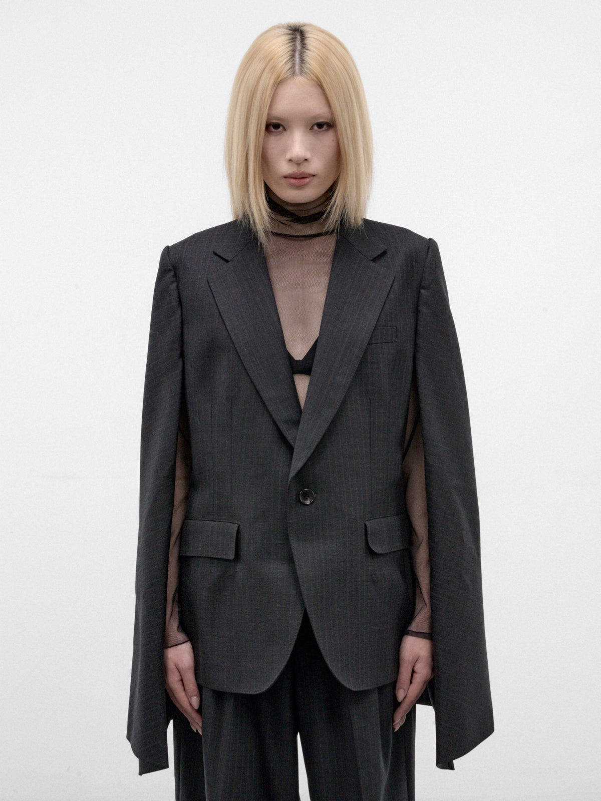 Charcoal Wool Split Sleeves Blazer (JR-J018-W26-CHARCOAL)