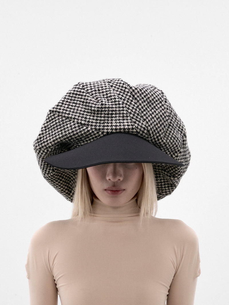 Houndstooth Oversized Cap (JR-K614-W26-BLACK-WHITE)