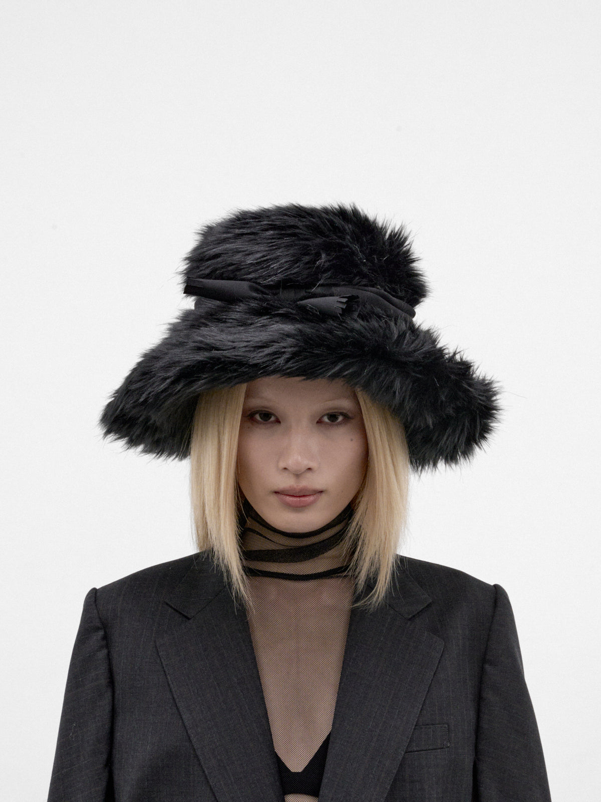 Black Shaggy Wide Brim Hat (JR-K616-W26-BLACK)