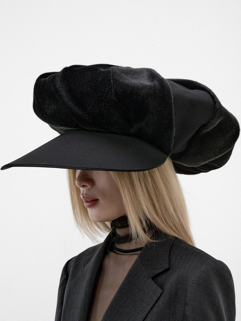 Black Oversized Pleating Textured Hat (JR-K619-W26-BLACK)
