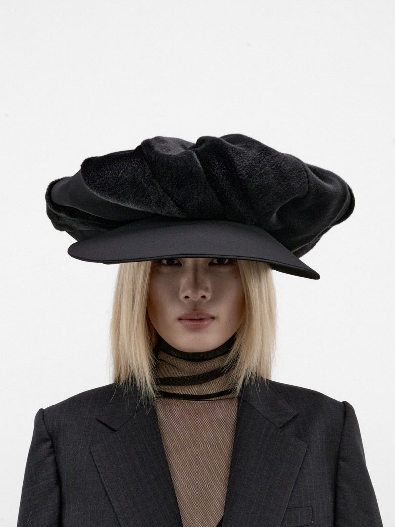 Black Oversized Pleating Textured Hat (JR-K619-W26-BLACK)