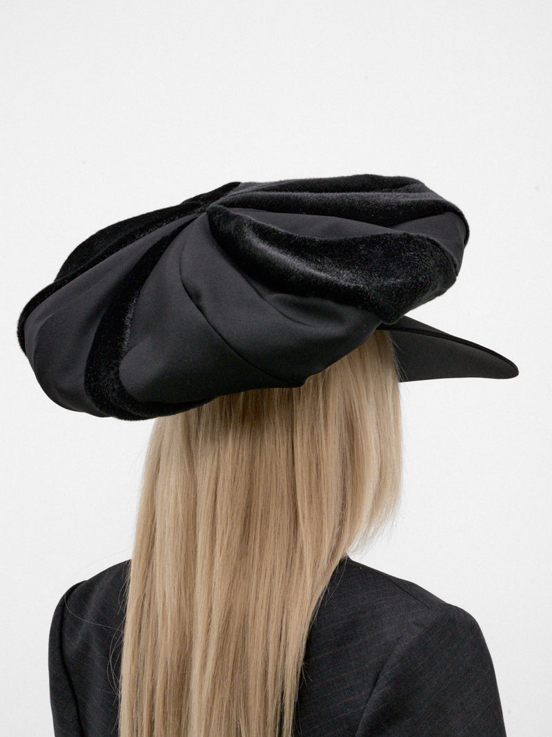 Black Oversized Pleating Textured Hat (JR-K619-W26-BLACK)